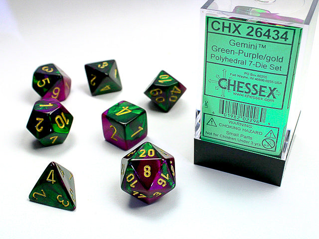 Chessex 7-Piece Sets: Gemini - Green-Purple/Gold