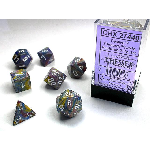 Chessex 7-Piece Sets: Festive Dice - Carousel/White