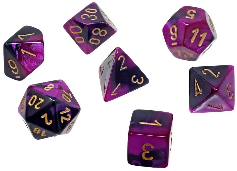 Chessex Mini-Polyhedral 7-Die Set: Gemini - Black-Purple/Gold