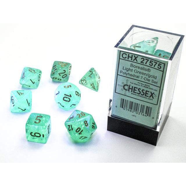 Chessex 7-Piece Sets: Borealis - Light Green/Gold Luminary