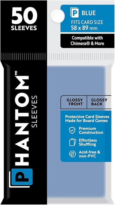 Phantom Sleeves: Blue Size 58mm x 89mm, 50ct - Gloss