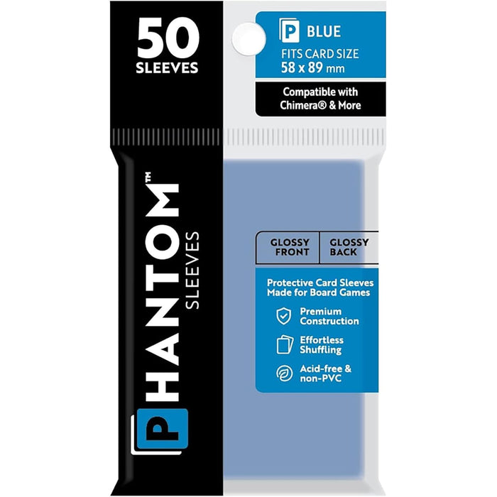 Phantom Sleeves: Blue Size 58mm x 89mm, 50ct - Gloss