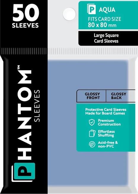 Phantom Sleeves: Aqua Size 80mm x 80mm, 50ct - Gloss