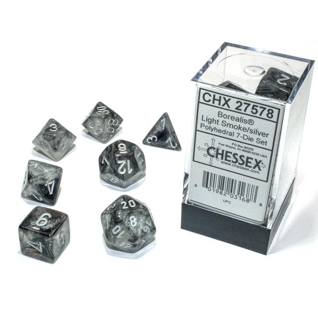 Chessex 7-Piece Sets: Borealis - Light Smoke/Silver Luminary