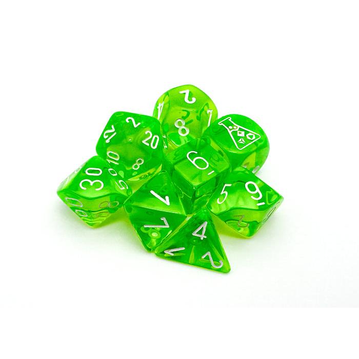 Chessex Lab Dice 7-Piece Sets: Translucent - Rad Green/White