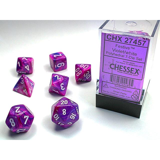 Chessex 7-Piece Sets: Festive Dice - Violet/White