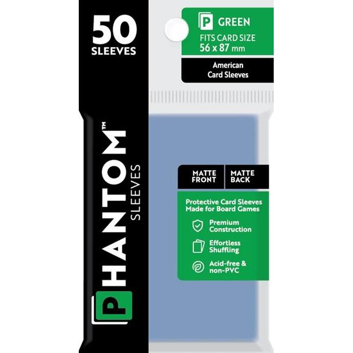 Phantom Sleeves: Green Size 56mm x 87mm, 50ct - Matte/Matte