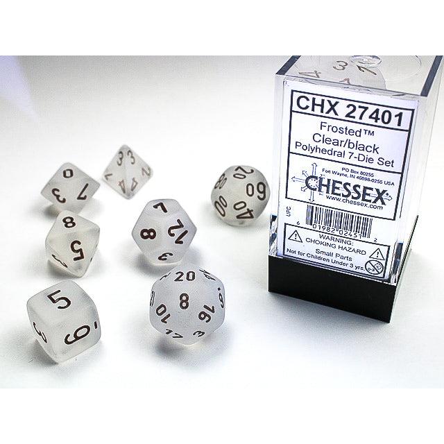 Chessex 7-Piece Sets: Frosted Dice - Clear/Black