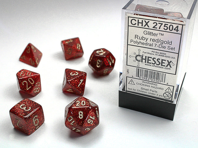 Chessex Mini-Polyhedral 7-Die Set: Glitter - Ruby/Gold