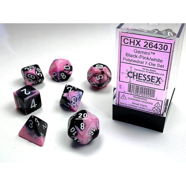 Chessex 7-Piece Sets: Gemini - Black-Pink/White