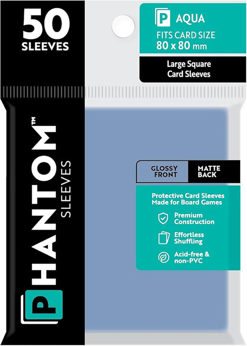 Phantom Sleeves: Aqua Size 80mm x 80mm, 50ct - Matte