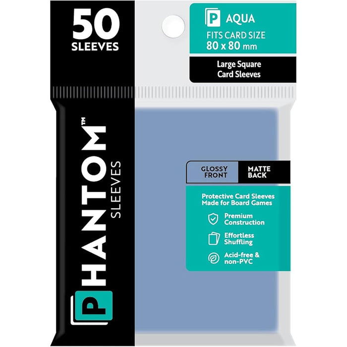 Phantom Sleeves: Aqua Size 80mm x 80mm, 50ct - Matte
