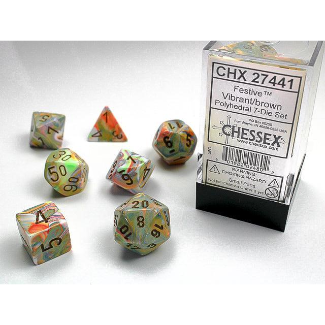 Chessex 7-Piece Sets: Festive Dice - Vibrant/Brown