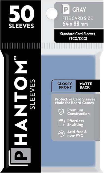 Phantom Sleeves: Gray Size 64mm x 88mm, 50ct - Gloss/Matte