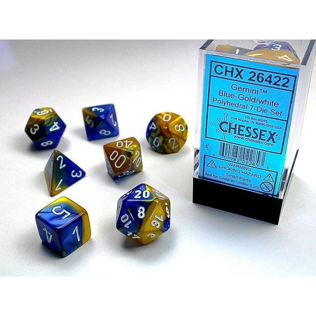 Chessex 7-Piece Sets: Gemini Dice - Blue-Gold/White
