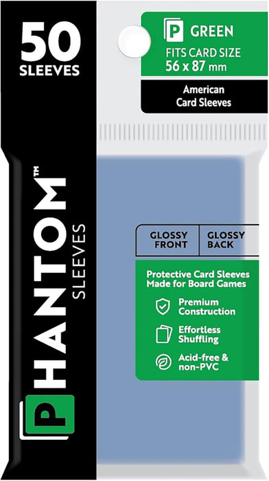 Phantom Sleeves: Green Size 56mm x 87mm, 50ct - Gloss