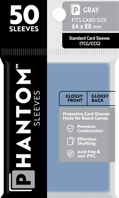 Phantom Sleeves: Gray Size 64mm x 88mm, 50ct - Gloss
