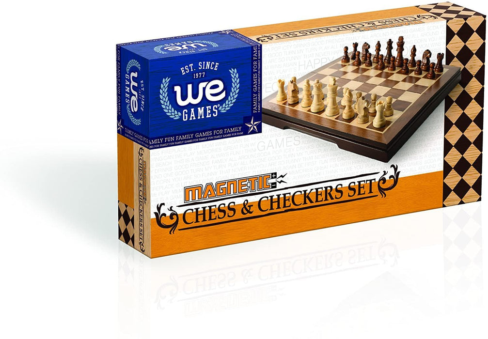 WE Games: 8" Magnetic Folding Chess & Checkers Set - Walnut Wood Finish