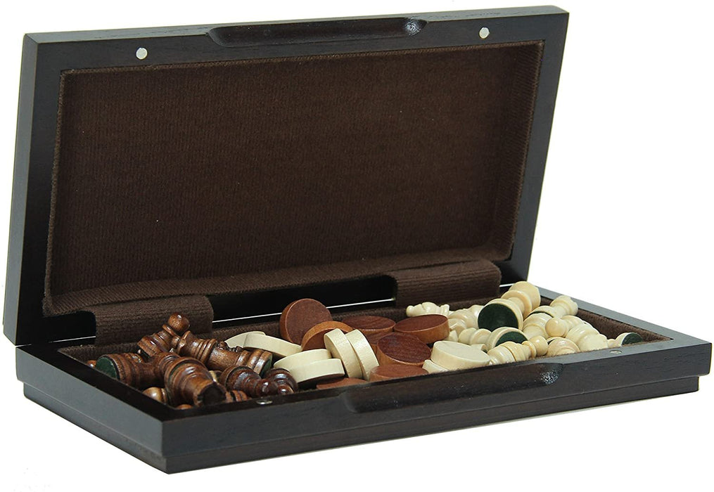 WE Games: 8" Magnetic Folding Chess & Checkers Set - Walnut Wood Finish