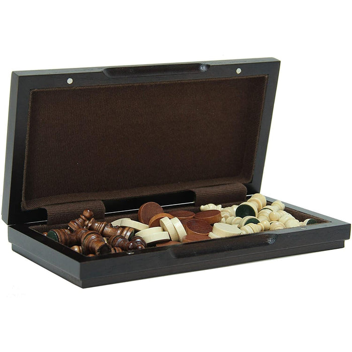 WE Games: 8" Magnetic Folding Chess & Checkers Set - Walnut Wood Finish