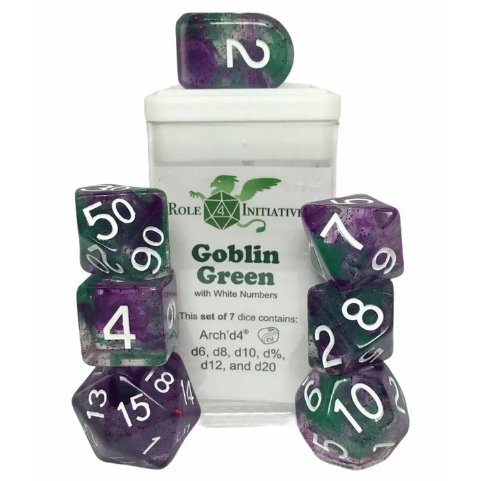 Classes & Creatures Set of 7 Dice with Arch'D4: Diffusion - Goblin Green