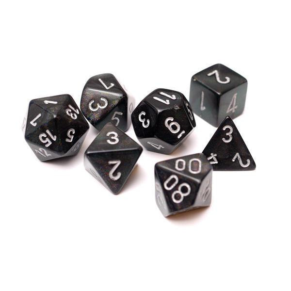 Chessex Dice: Borealis, 7-Piece Sets-Smoke w/Silver-LVLUP GAMES