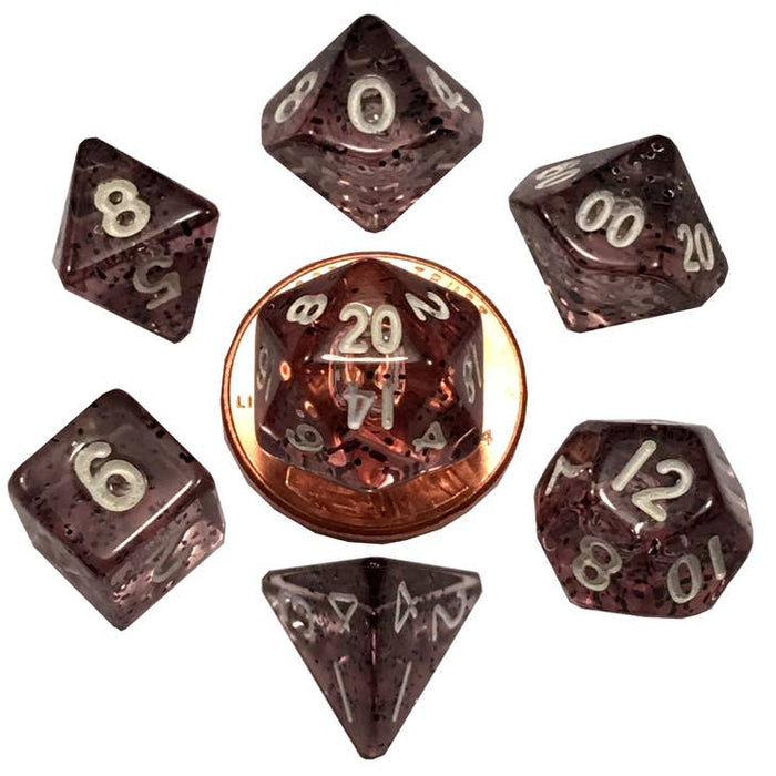FanRoll: Acrylic 10mm Mini 7-Piece Dice Set - Ethereal Black with White Numbers
