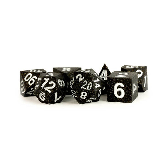 FanRoll: Sharp Edge Silicone Rubber 7-Piece Dice Set - Gold Scatter