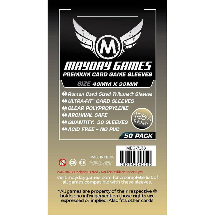 Mayday Premium Card Sleeves: Roman Card Sized Tribune Sleeves (49mm x 93 mm), 50ct