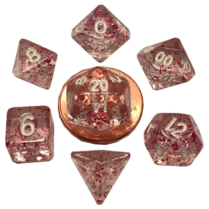FanRoll: Acrylic 10mm Mini 7-Piece Dice Set - Ethereal Light Purple with White Numbers