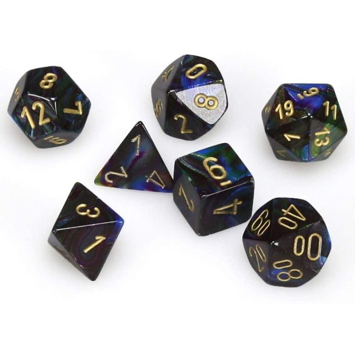 Chessex Dice: Lustrous Colours, 7-Piece Sets-Shadow w/Gold-LVLUP GAMES
