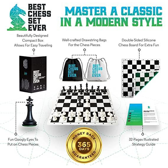Best Chess Set Ever XL - Black & Green with Googly Eyes!