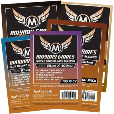 Mayday: Standard Soft Sleeves - Special Sized Sleeves 65x100mm, Clear w/Purple Back 100ct-LVLUP GAMES