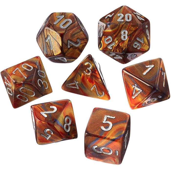 Chessex Dice: Lustrous Colours, 7-Piece Sets-Gold w/Silver-LVLUP GAMES