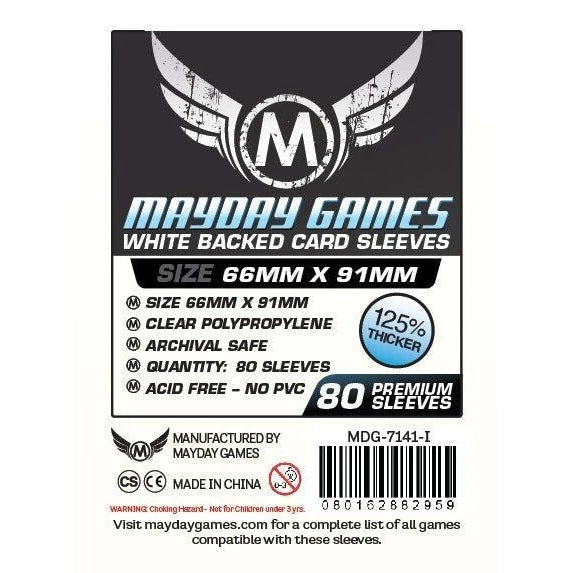 Mayday Premium Card Sleeves: Standard Size (63.5 x 88mm) - White Backe LVLUP GAMES Mayday Premium Card Sleeves: Standard Size (63.5 x 88mm) - White Backe LVLUP GAMES