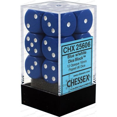 Chessex 12D6 16mm Dice: Opaque - Blue/White