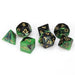 Chessex Dice: Gemini, 7-Piece Sets-Black-Green w/Gold-LVLUP GAMES