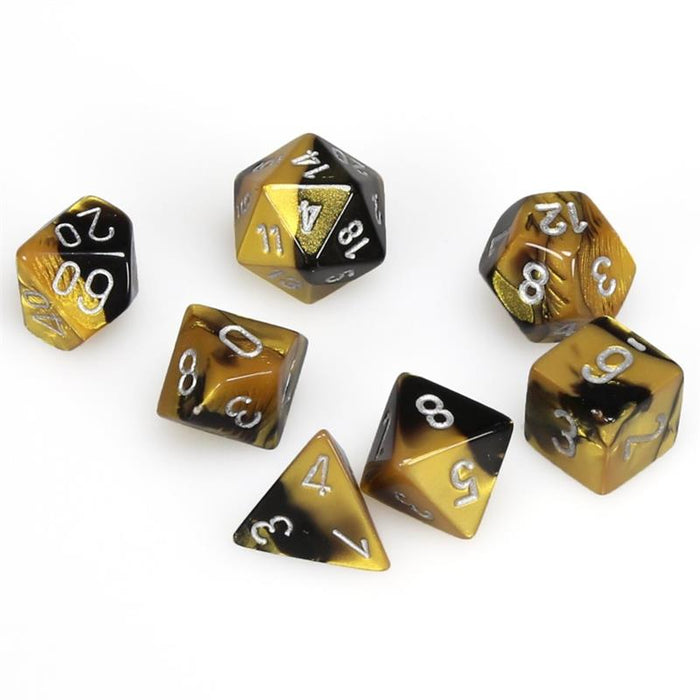 Chessex Dice: Gemini, 7-Piece Sets-Black-Gold w/Silver-LVLUP GAMES