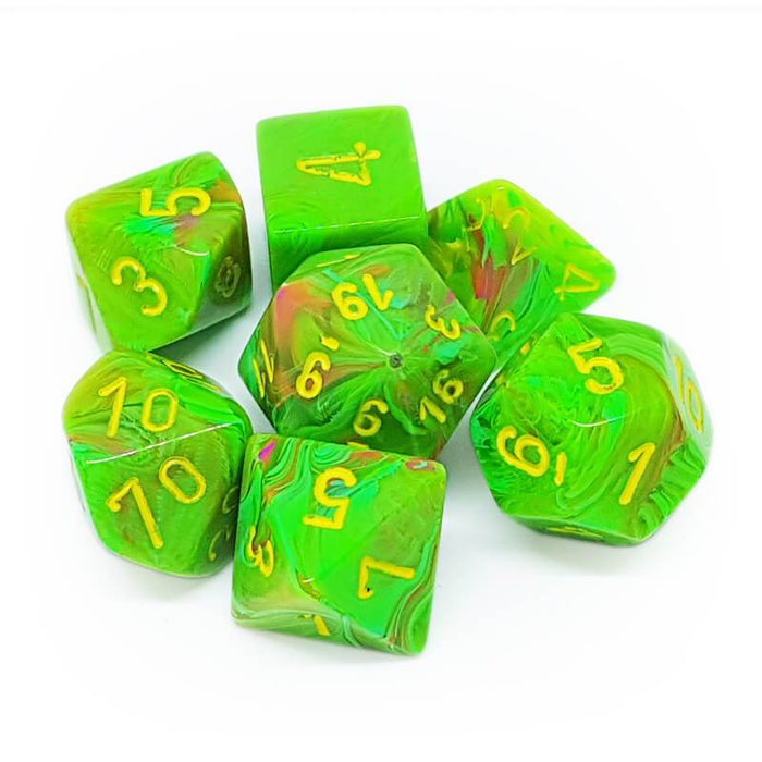 Chessex Dice: Vortex, 7-Piece Sets-Slime w/Yellow-LVLUP GAMES