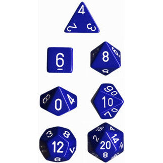 Chessex Dice: Opaque Colours, 7-Piece Sets-Blue w/White-LVLUP GAMES