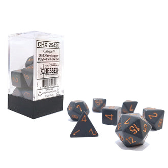 Chessex Dice: Opaque Colours, 7-Piece Sets-Dark Grey w/Copper-LVLUP GAMES