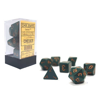 Chessex Dice: Opaque Colours, 7-Piece Sets-Dusty Green w/Copper-LVLUP GAMES