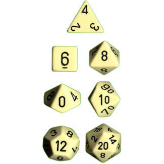 Chessex Dice: Opaque Colours, 7-Piece Sets-Ivory w/Black-LVLUP GAMES