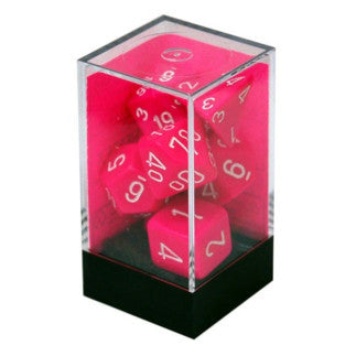 Chessex Dice: Opaque Colours, 7-Piece Sets-Pink w/White-LVLUP GAMES