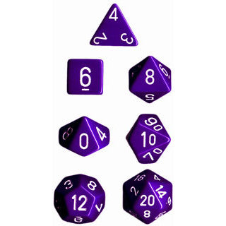 Chessex Dice: Opaque Colours, 7-Piece Sets-Purple w/White-LVLUP GAMES