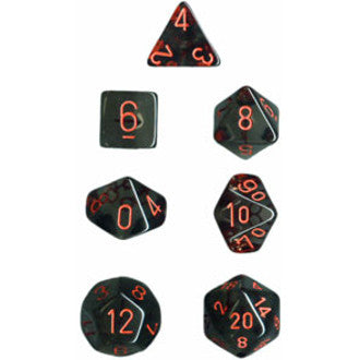 Chessex Dice: Translucent Colours, 7-Piece Sets-Smoke w/Red-LVLUP GAMES