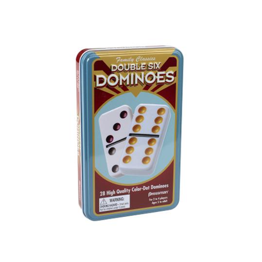Double Six Colour Dot Dominoes in Tin