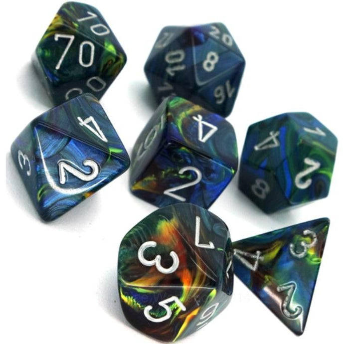 Chessex Dice: Festive, 7-Piece Sets-Green w/Silver-LVLUP GAMES