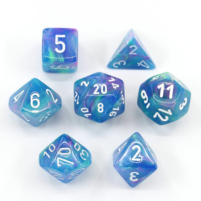 Chessex 7-Piece Sets: Festive Dice - Waterlily/White
