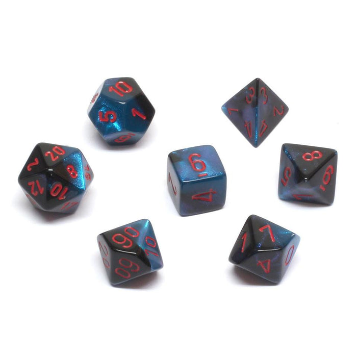 Chessex Dice: Gemini, 7-Piece Sets-Black-Starlight w/Red-LVLUP GAMES